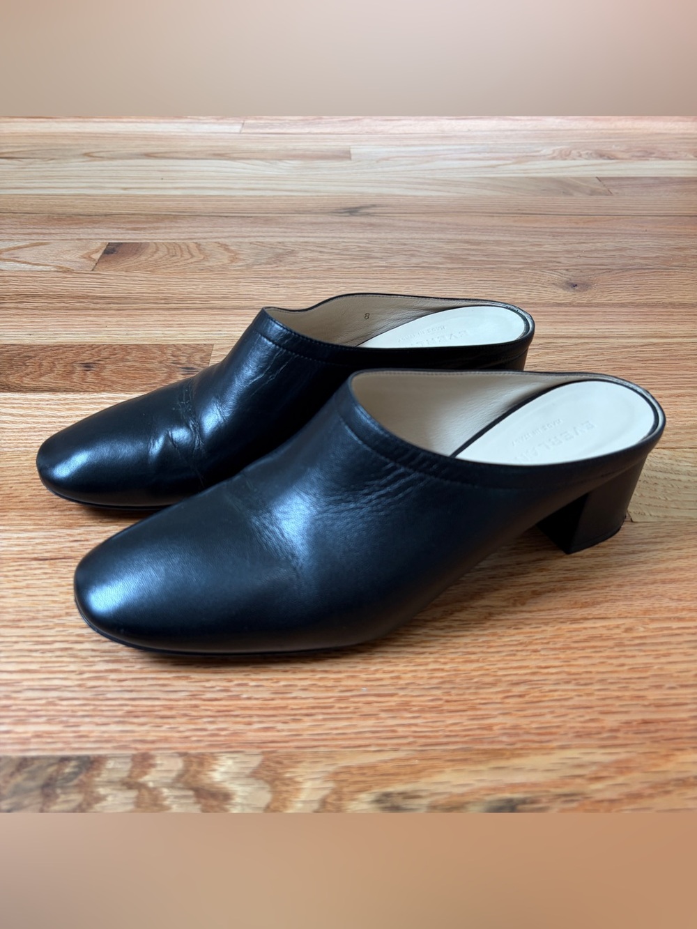 EVERLANE Day Heel Mule (Black Leather, US Size 8)